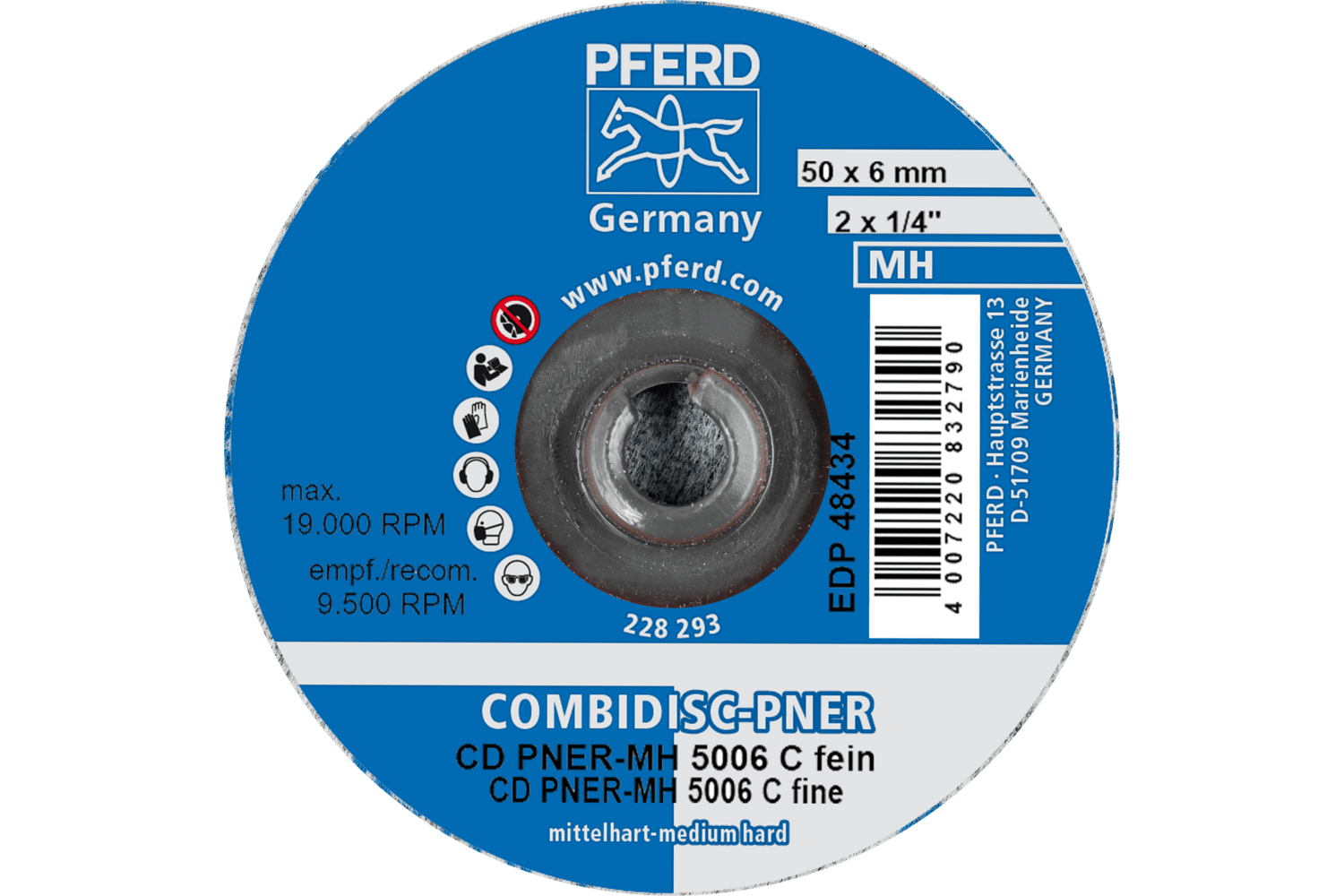 COMBIDISC® Unitized Disc, 2 x 1/4", F (fine) Grit, MH (medium-hard), 42759104