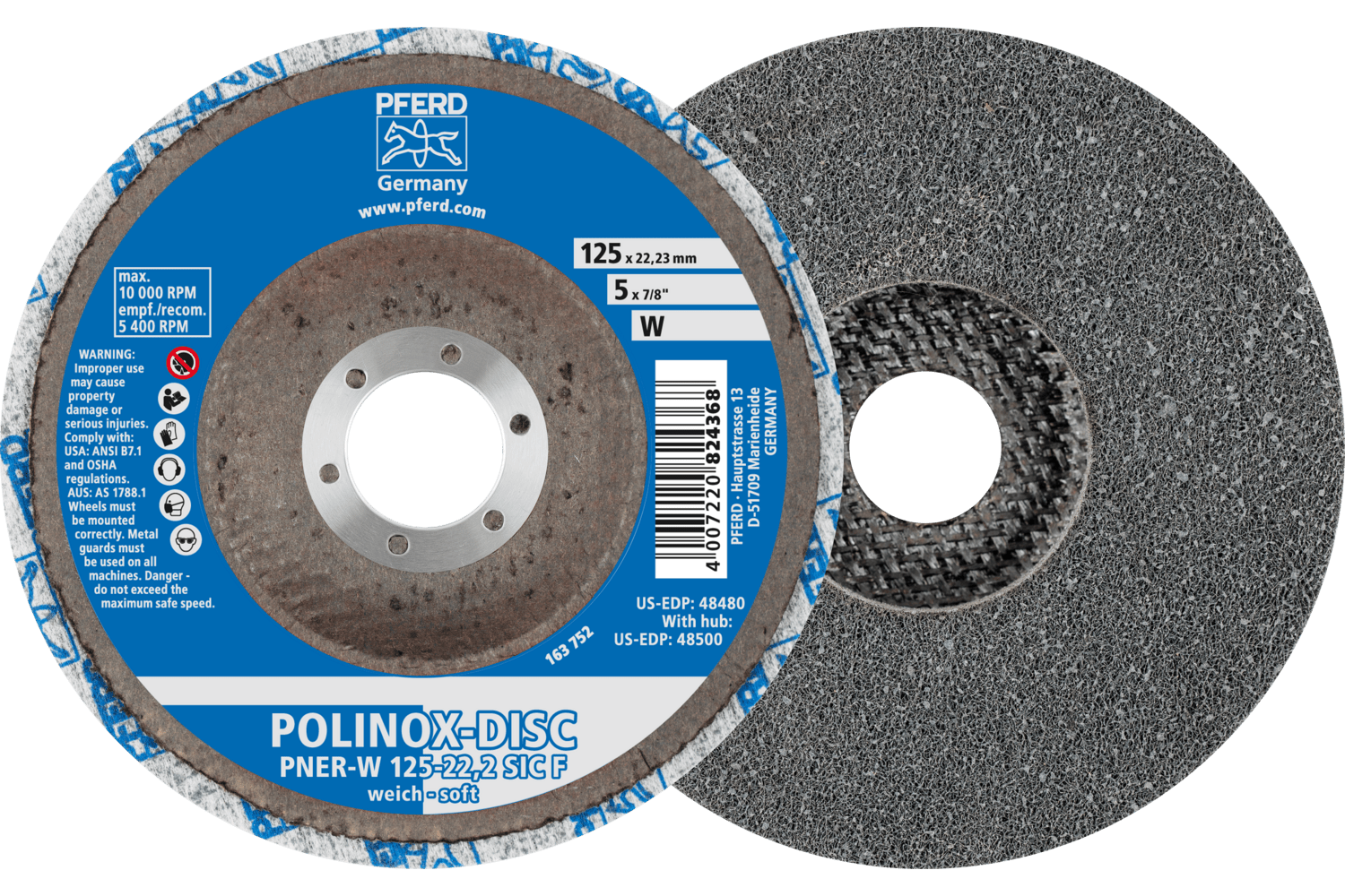 POLINOX® Unitized Disc, 5 x 1/2", fine Grit, W (soft)