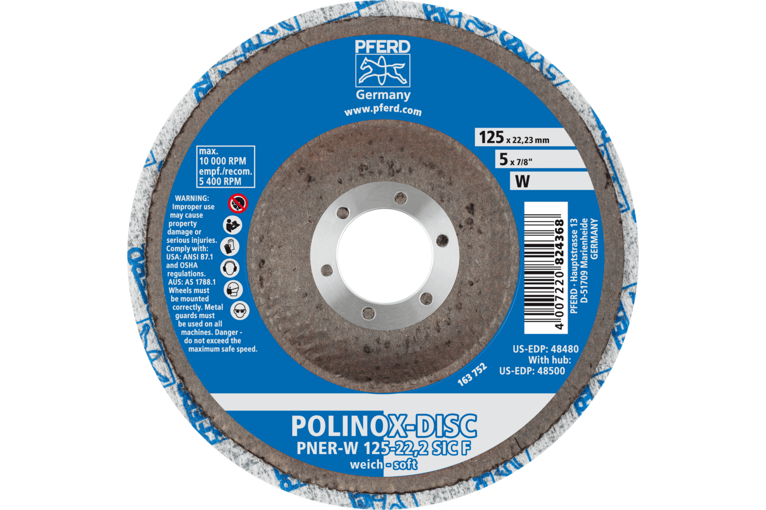 POLINOX® Unitized Disc, 5 x 1/2", fine Grit, W (soft)