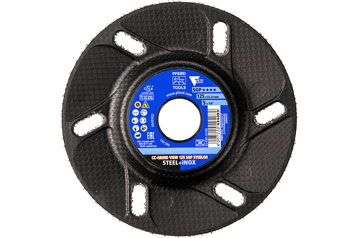 Grinding disc, CC-GRIND® VIEW, 5" x 7/8, SGP STEELOX VICTOGRAIN®, Ceramic, 64196126