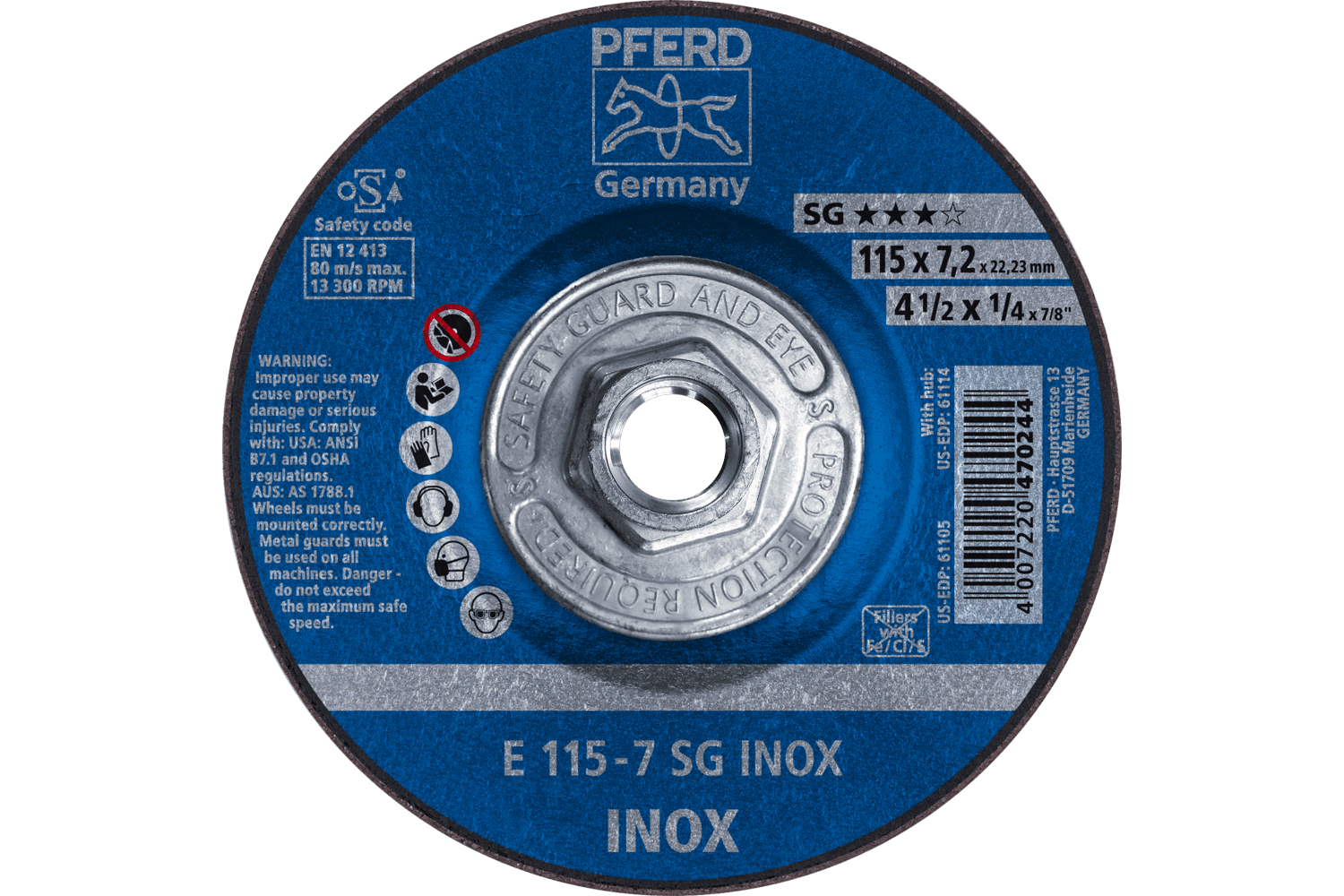 Grinding Wheel, SG INOX, 4-1/2" x 1/4 x 5/8-11