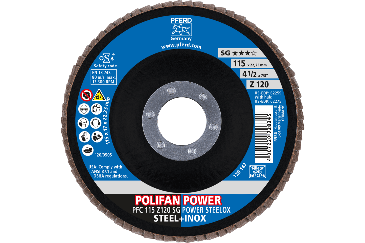 Flap Disc, Z SG POWER STEELOX, 120 Grit, T29