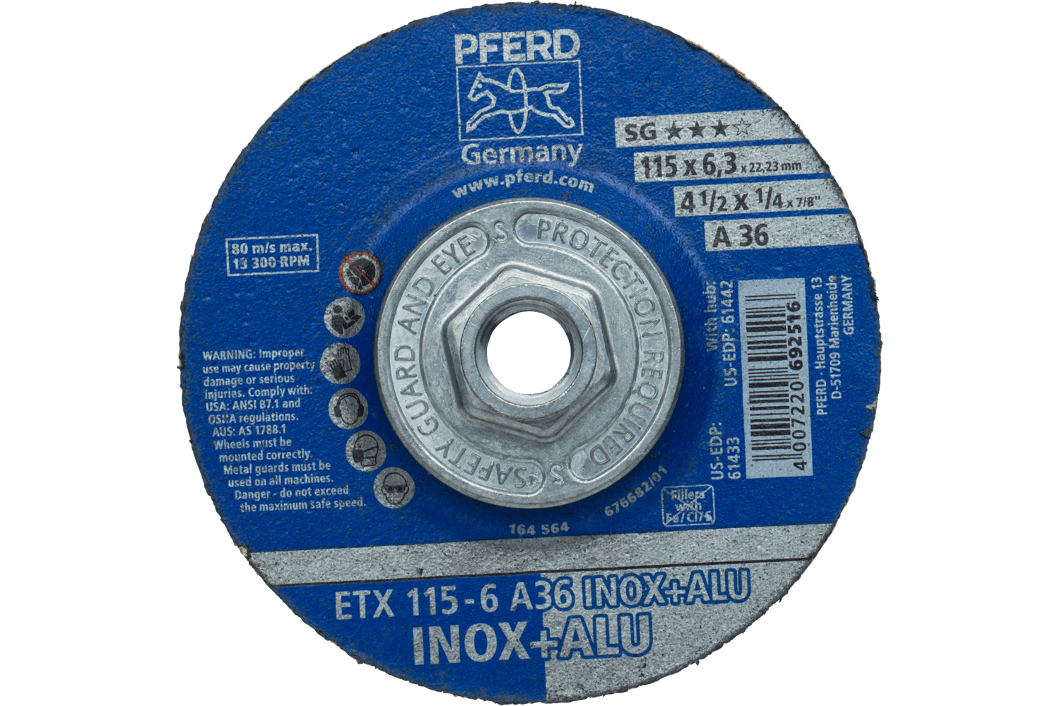 Textile Wheel for Angle Grinders, 4 1/2 x 1/4", 36 Grit, 69901221