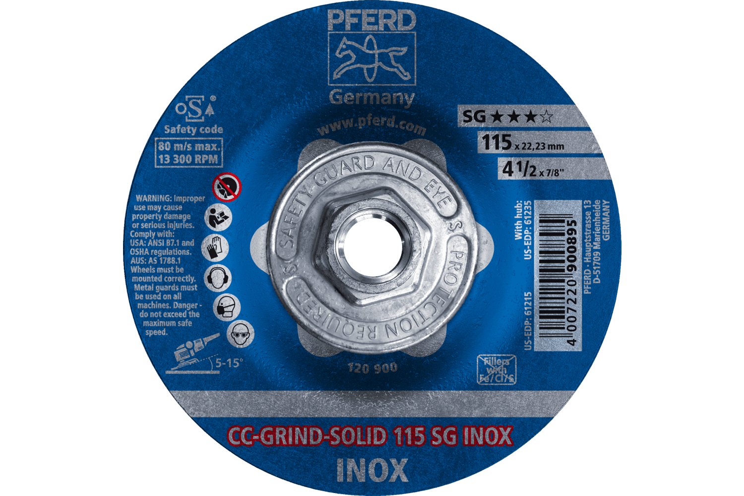 Grinding disc, CC-GRIND®-SOLID, SG INOX, 4-1/2" x 5/8-11