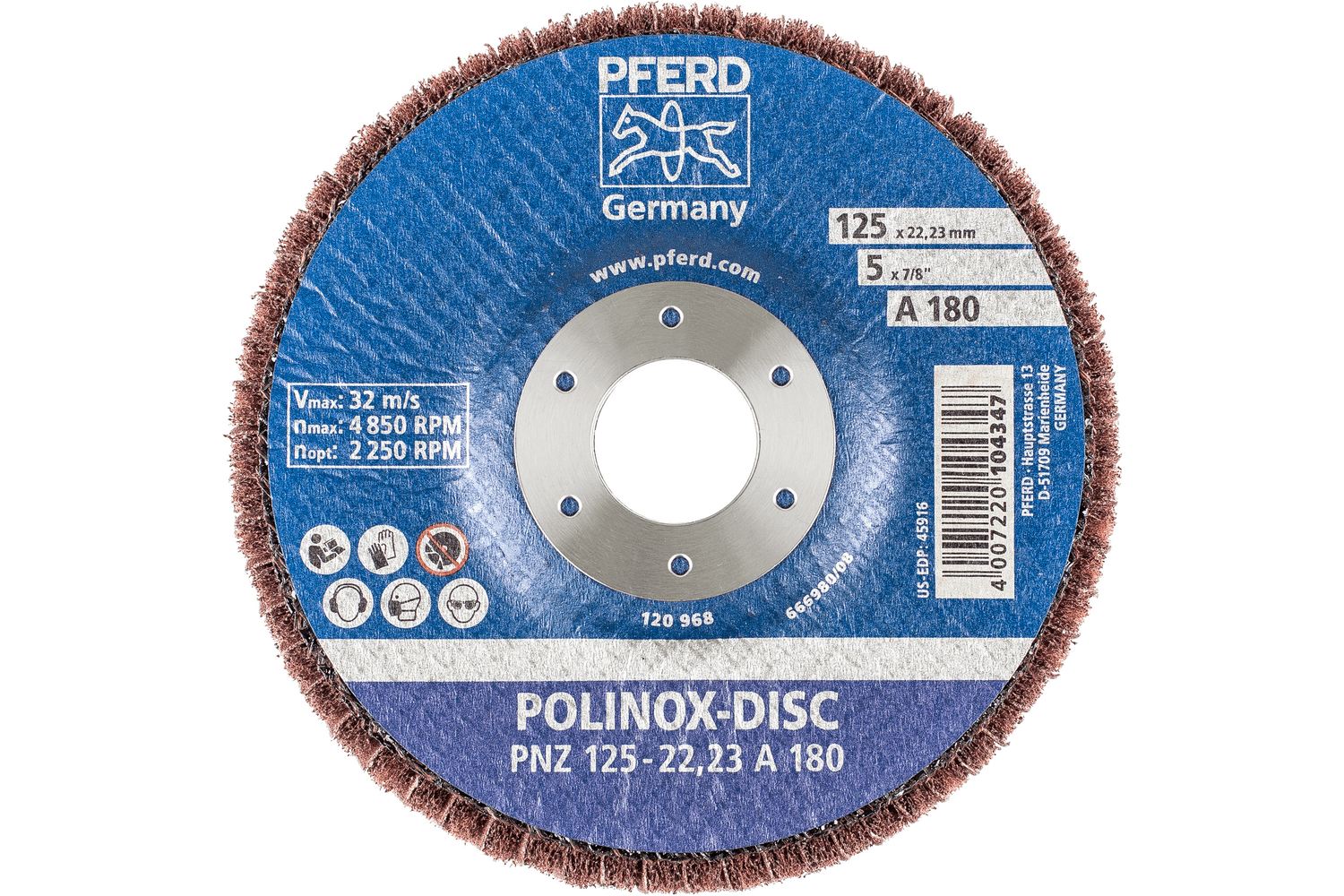 POLINOX® fibre-backing discs, 5 x 3/4", 180 Grit