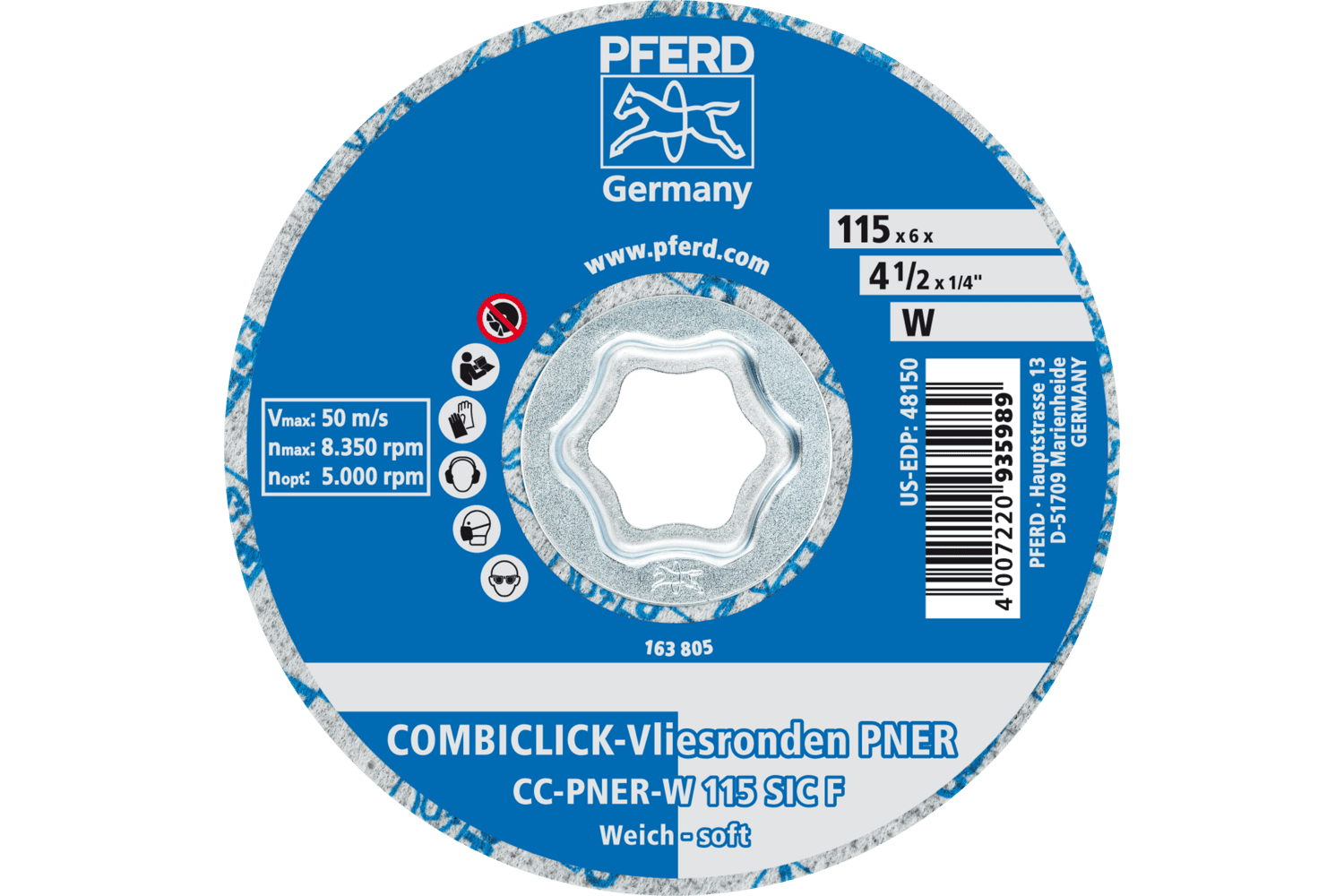 COMBICLICK® Unitized Disc, 4 1/2" Dia, fine Grit, W (soft)