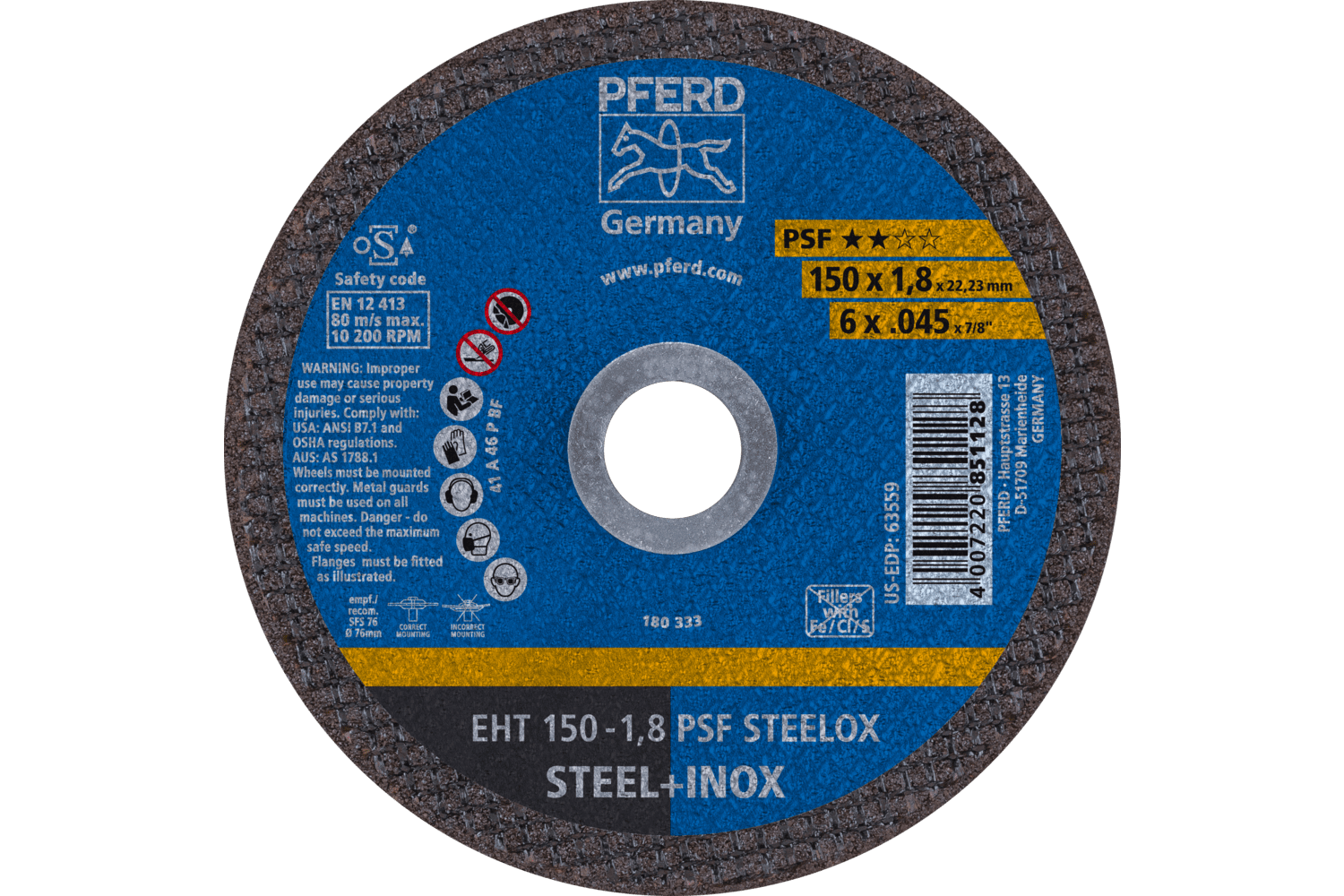 Cut-Off Wheel, PSF STEELOX, 6" x .045 x 7/8, T1