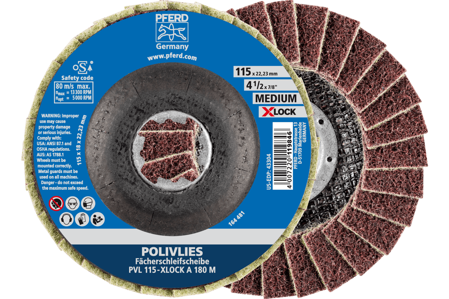 POLIVLIES® flap discs, 4 1/2 x 3/4", 180 M Grit, medium, red-brown, 44694202