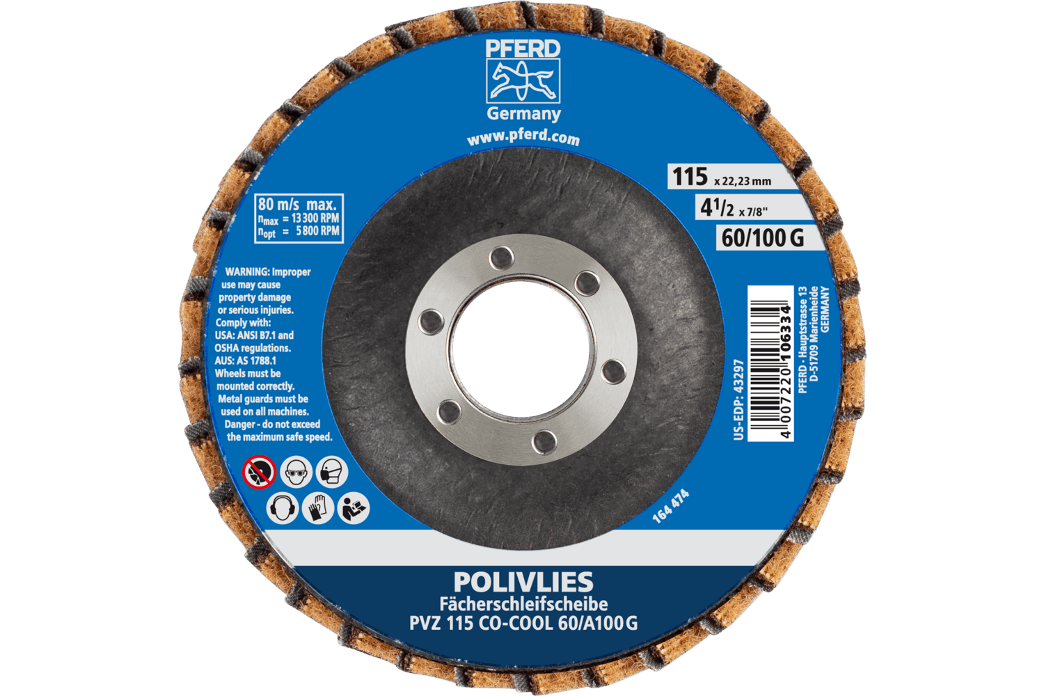 POLIVLIES® flap discs, 4 1/2 x 3/4", CO-COOL 60 / A 100 G Grit