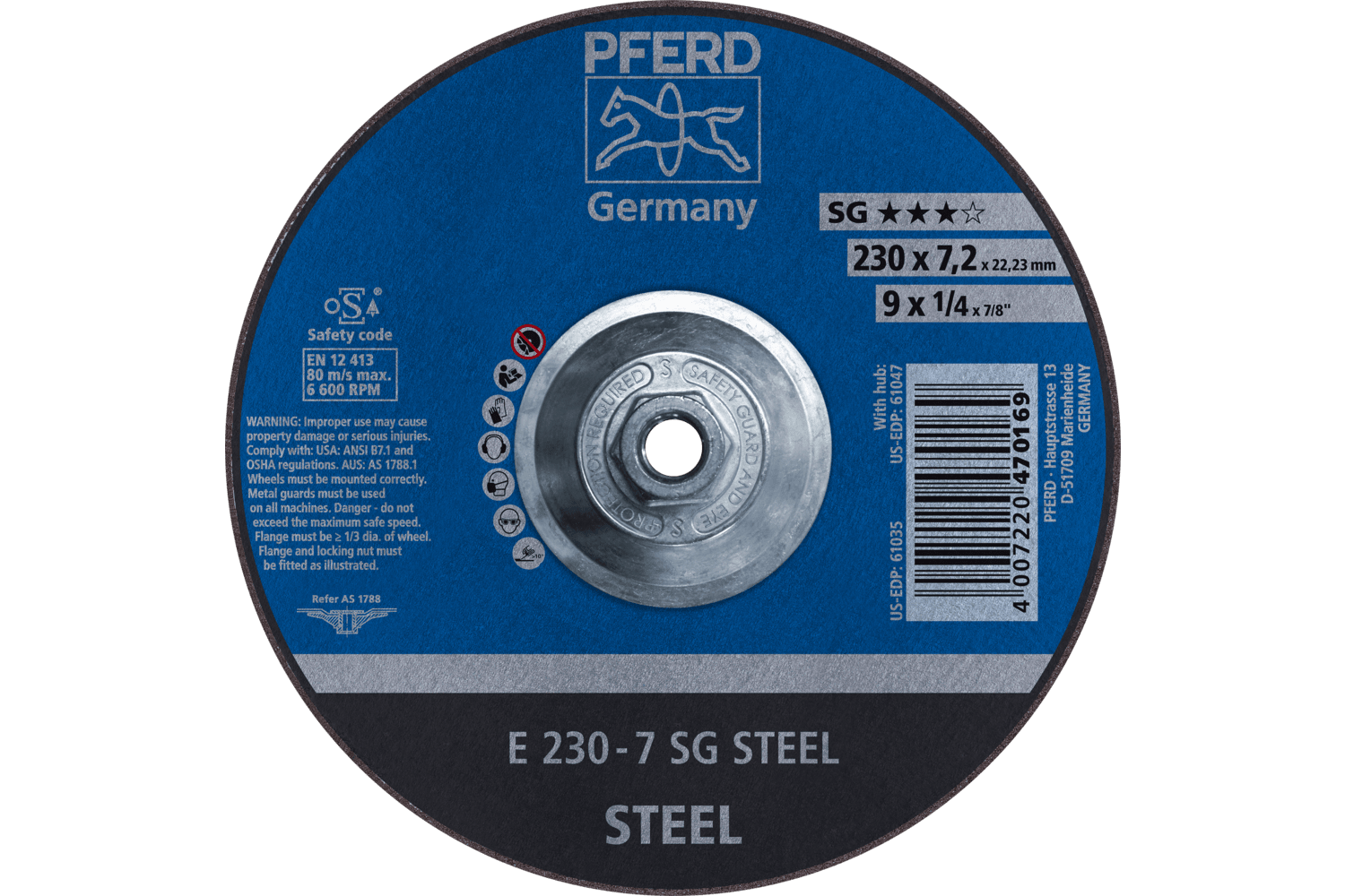 Grinding Wheel, SG STEEL, 9" x 1/4 x 5/8-11, T27