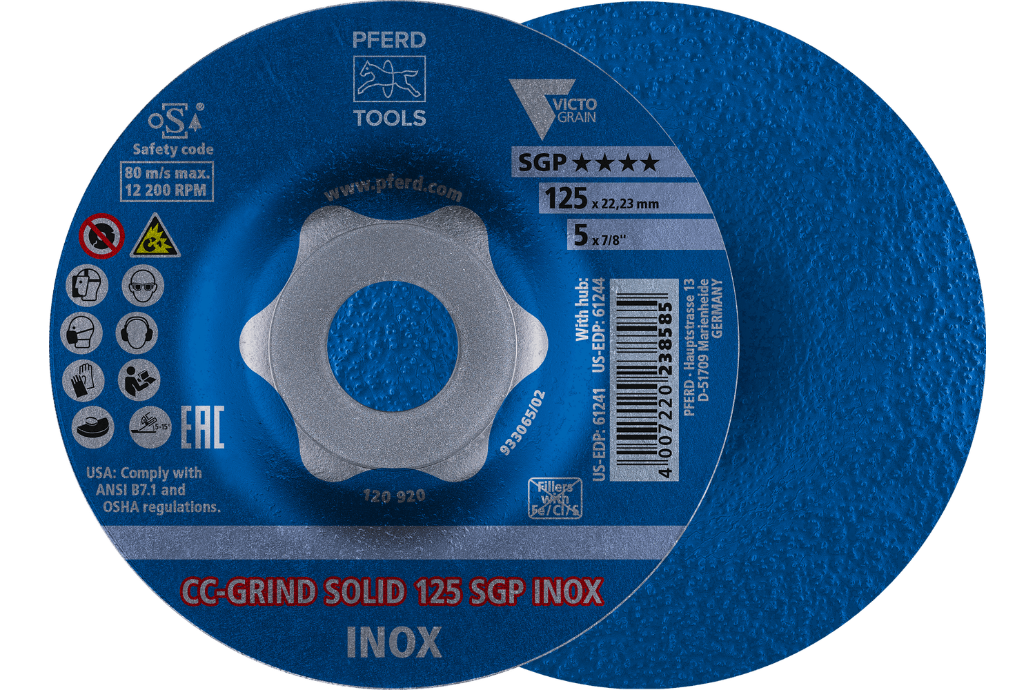 Grinding disc, CC-GRIND®-SOLID, SGP INOX VICTOGRAIN®-COOL, 5" x 5/8-11