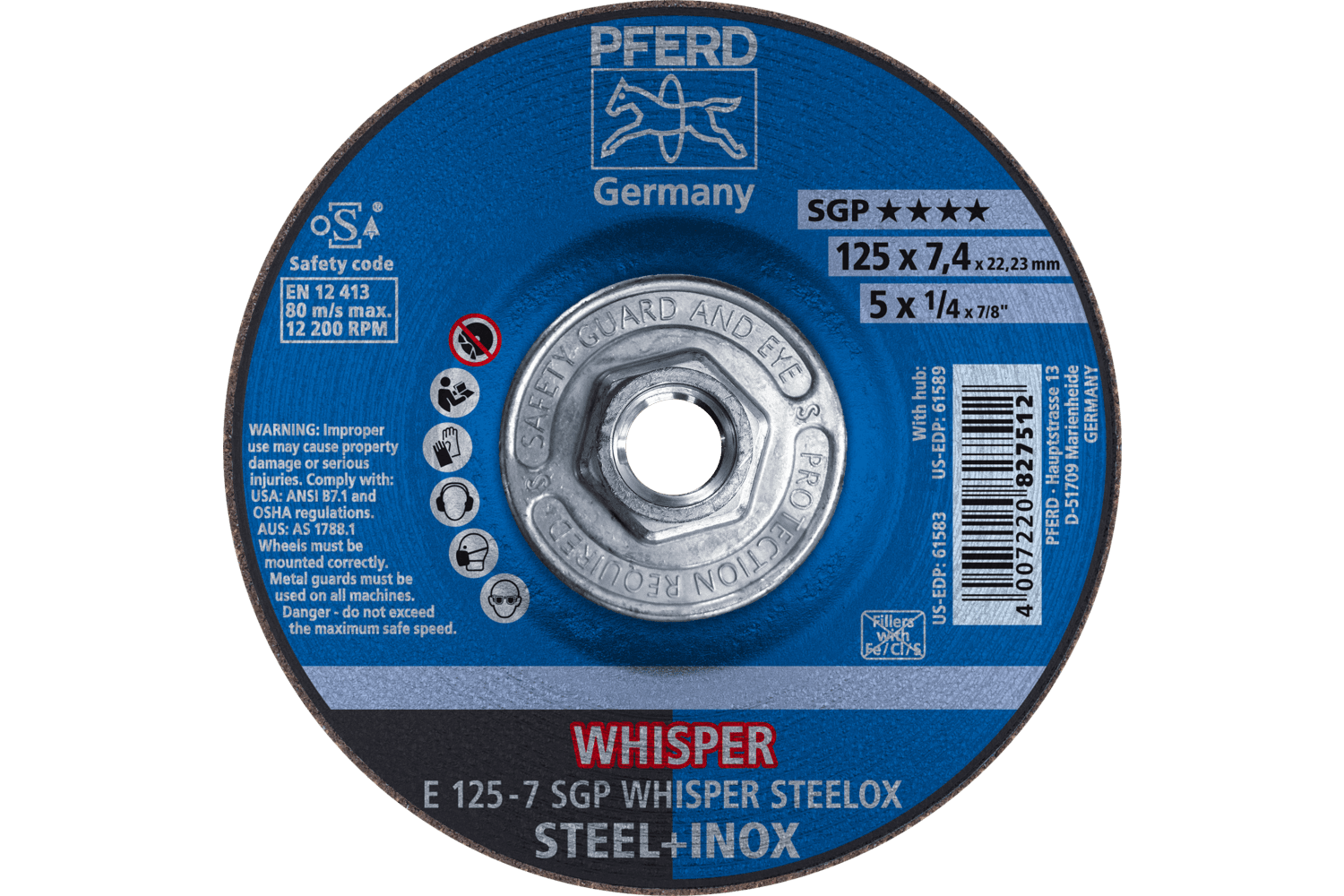 Grinding Wheel, SGP WHISPER STEELOX, 5" x 1/4 x 5/8-11