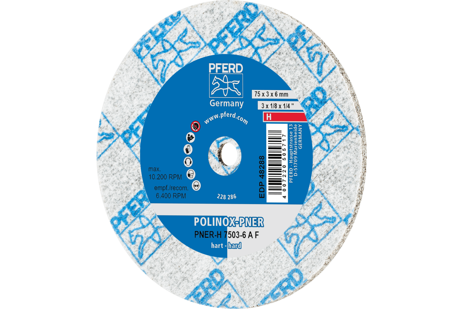 POLINOX® Unitized Wheel, 3 x 1/8", fine Grit, H (hard)