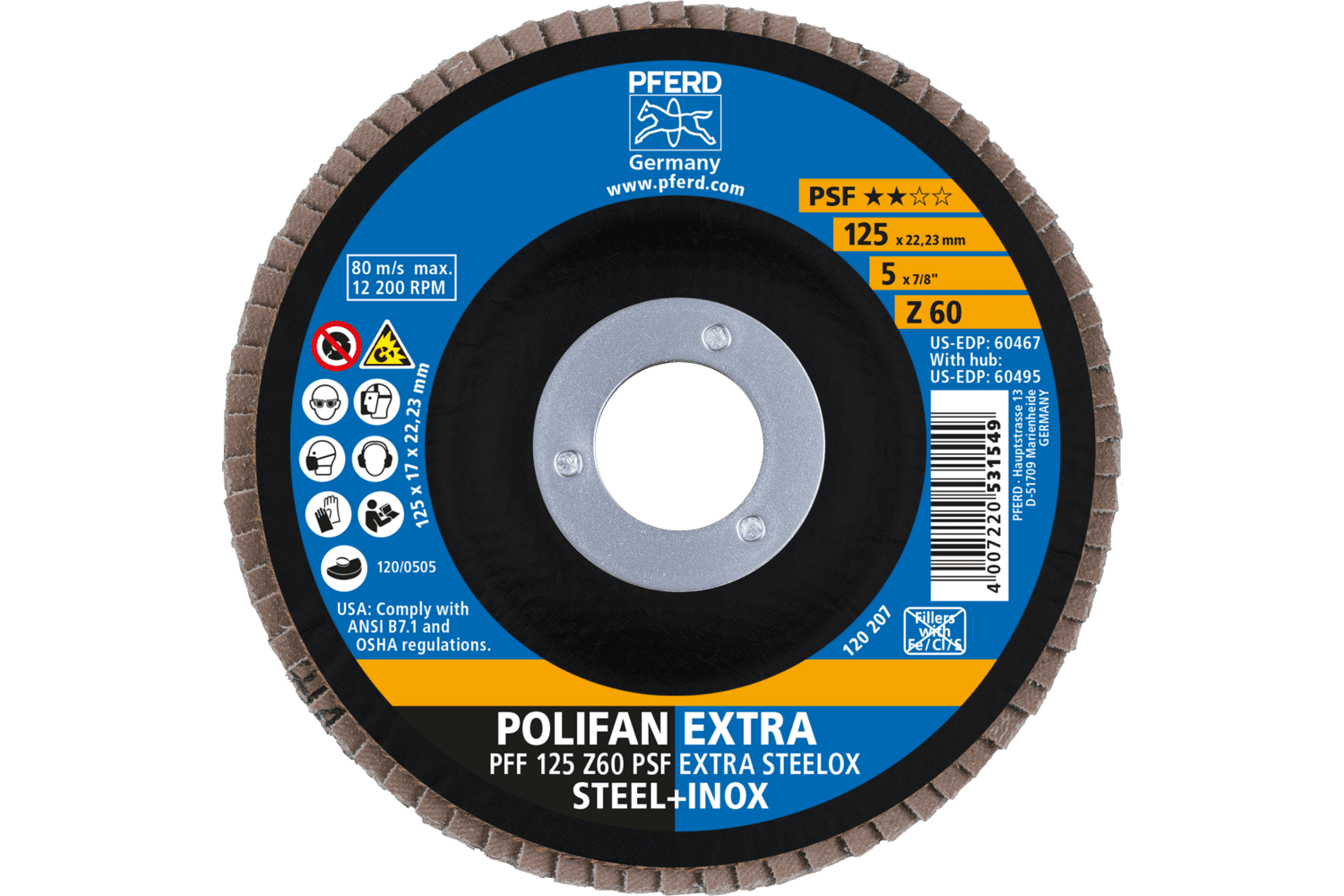 Flap Disc, Z PSF EXTRA STEELOX, 60 Grit, T27, 69300765