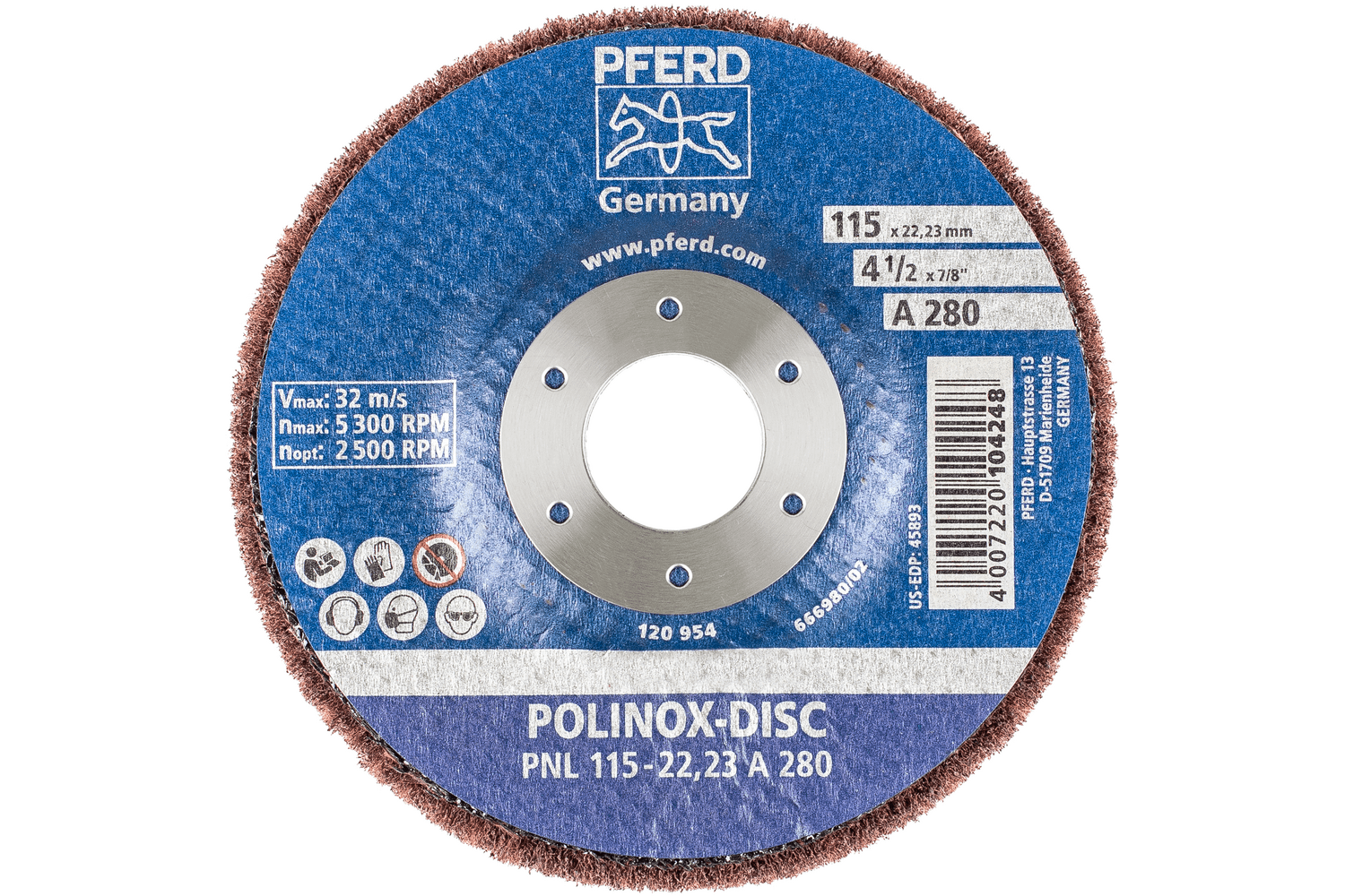 POLINOX® fibre-backing discs, 4 1/2 x 3/4", 280 Grit