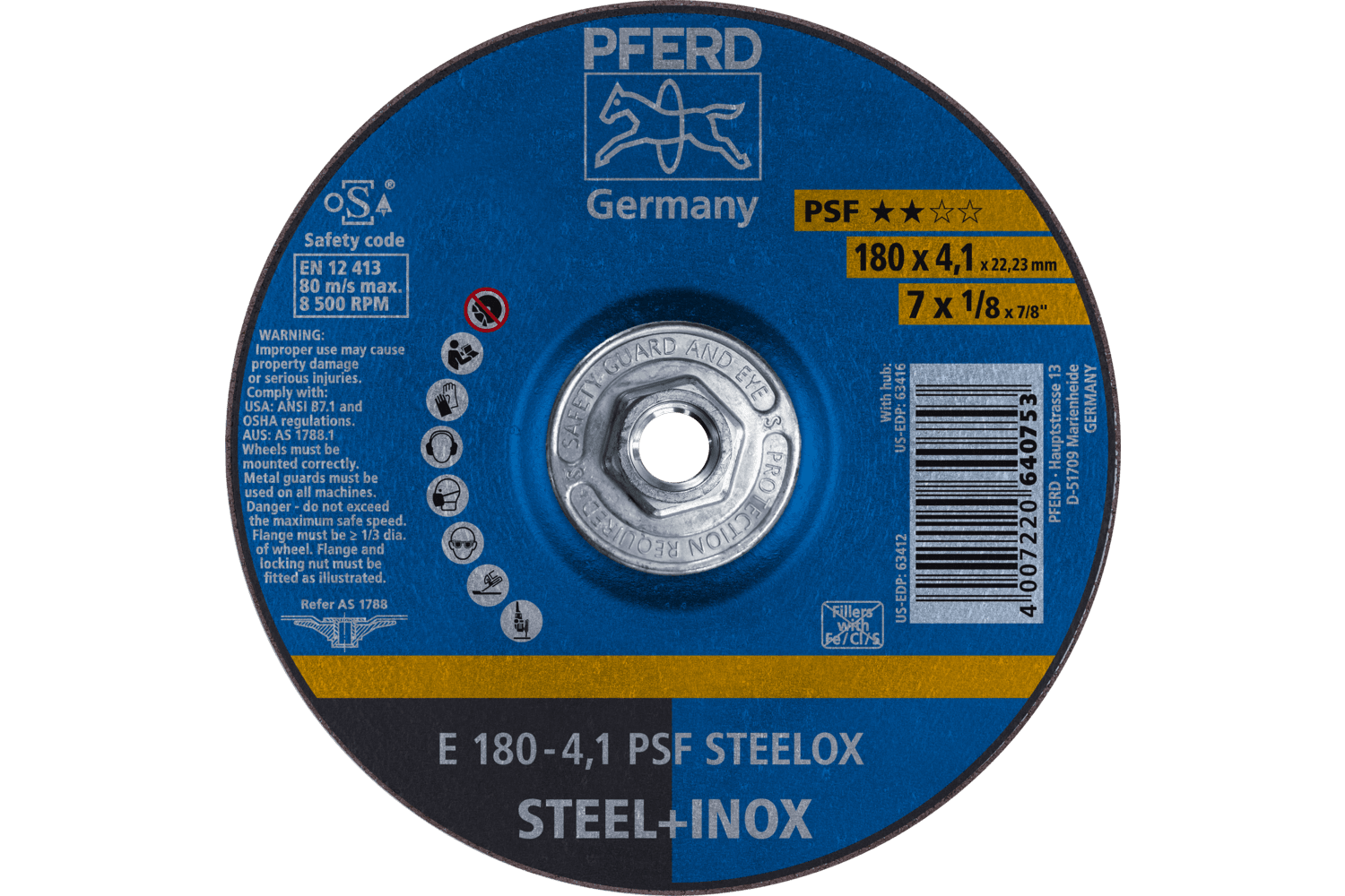 Grinding Wheel, PSF STEELOX, 7" x 1/8 x 5/8-11