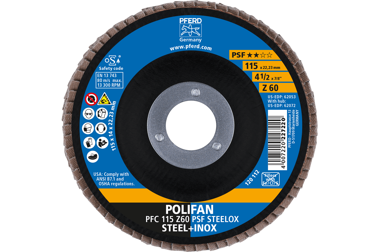 Flap Disc, Z PSF STEELOX, 60 Grit, T29, 67766115