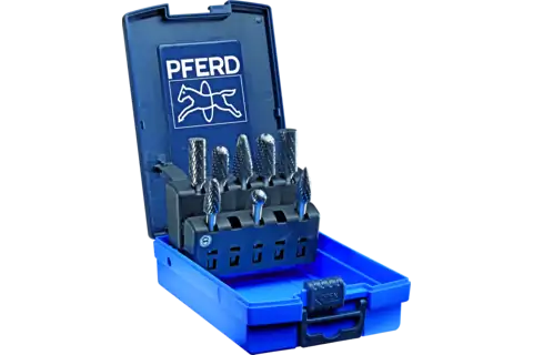 PFERD Carbide Bur Set 8 Piece Single Cut 1/4" Shank Plastic Case