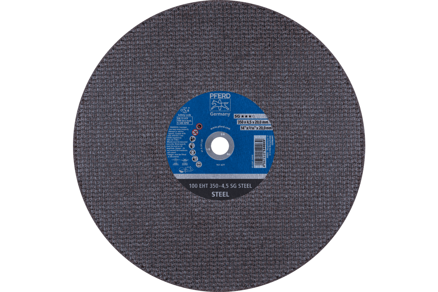 Portable Cut-Off Wheel, SG STEEL, 14" x 1/8 x 20mm