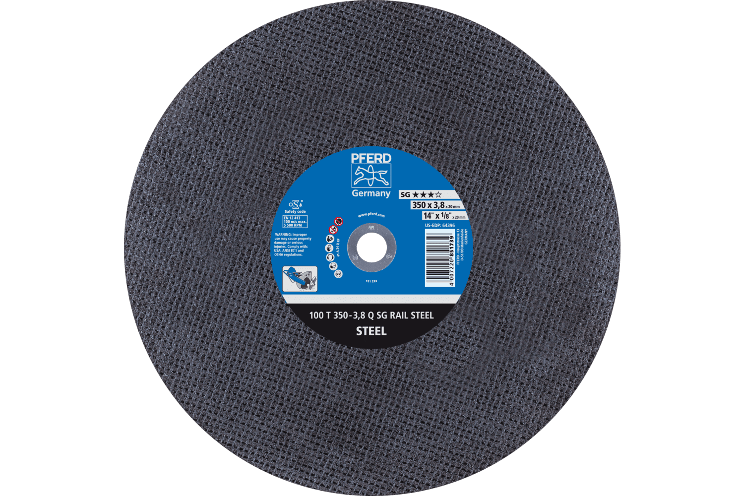 Large Diameter Cut-Off Wheel, SG RAIL STEEL, 14" x 7/64 x 20mm