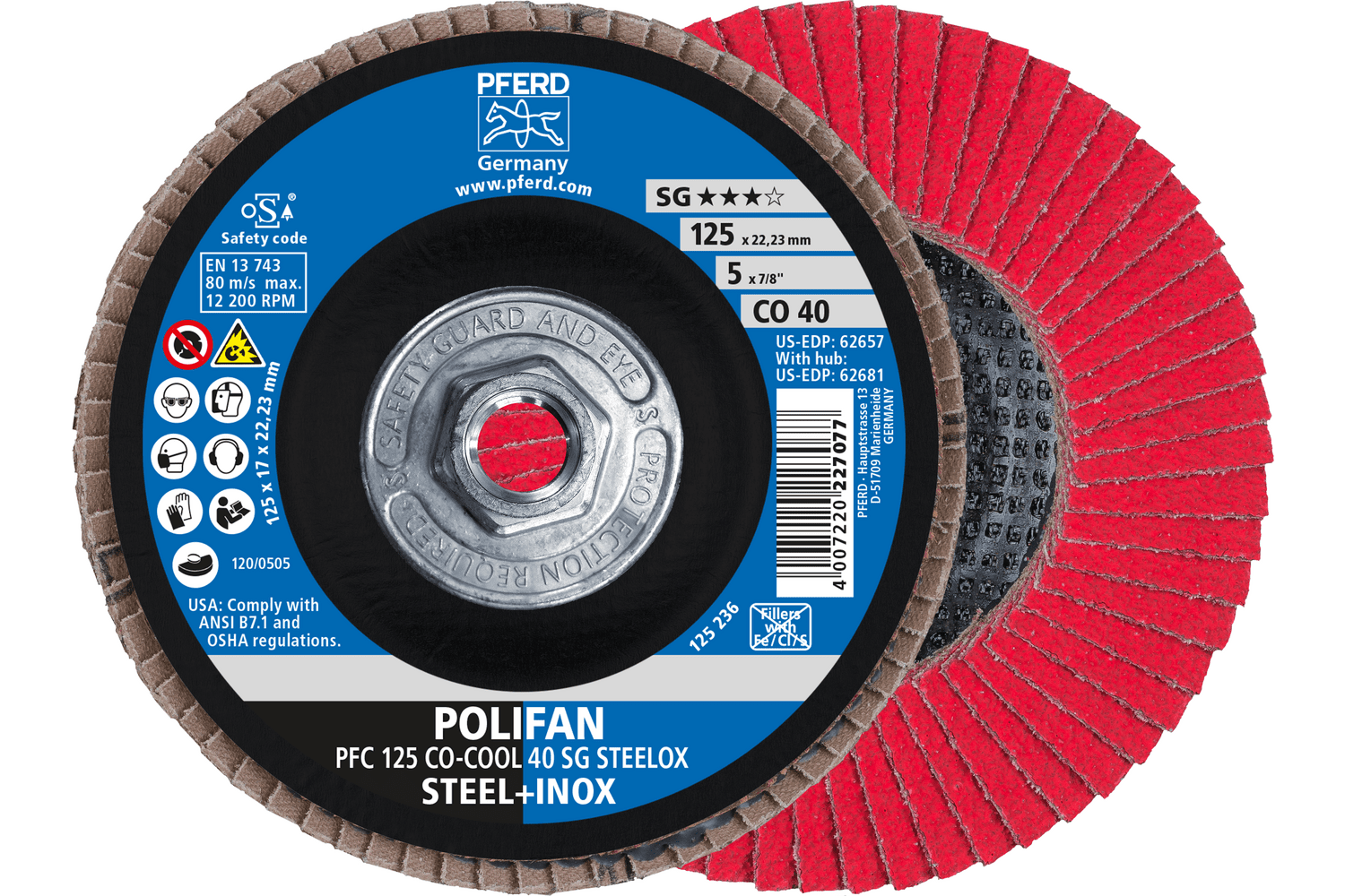 Flap Disc, CO-COOL SG STEELOX, 40 Grit, T29, 69300656