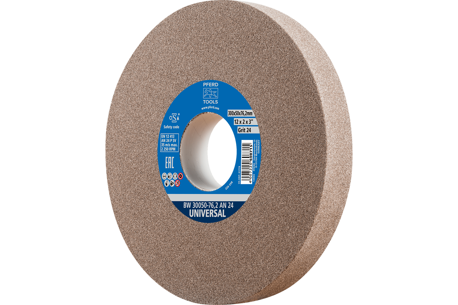 Vitrified Bench Wheel, UNIVERSAL, 12" x 2 x 3, 24 Grit, Aluminum Oxide