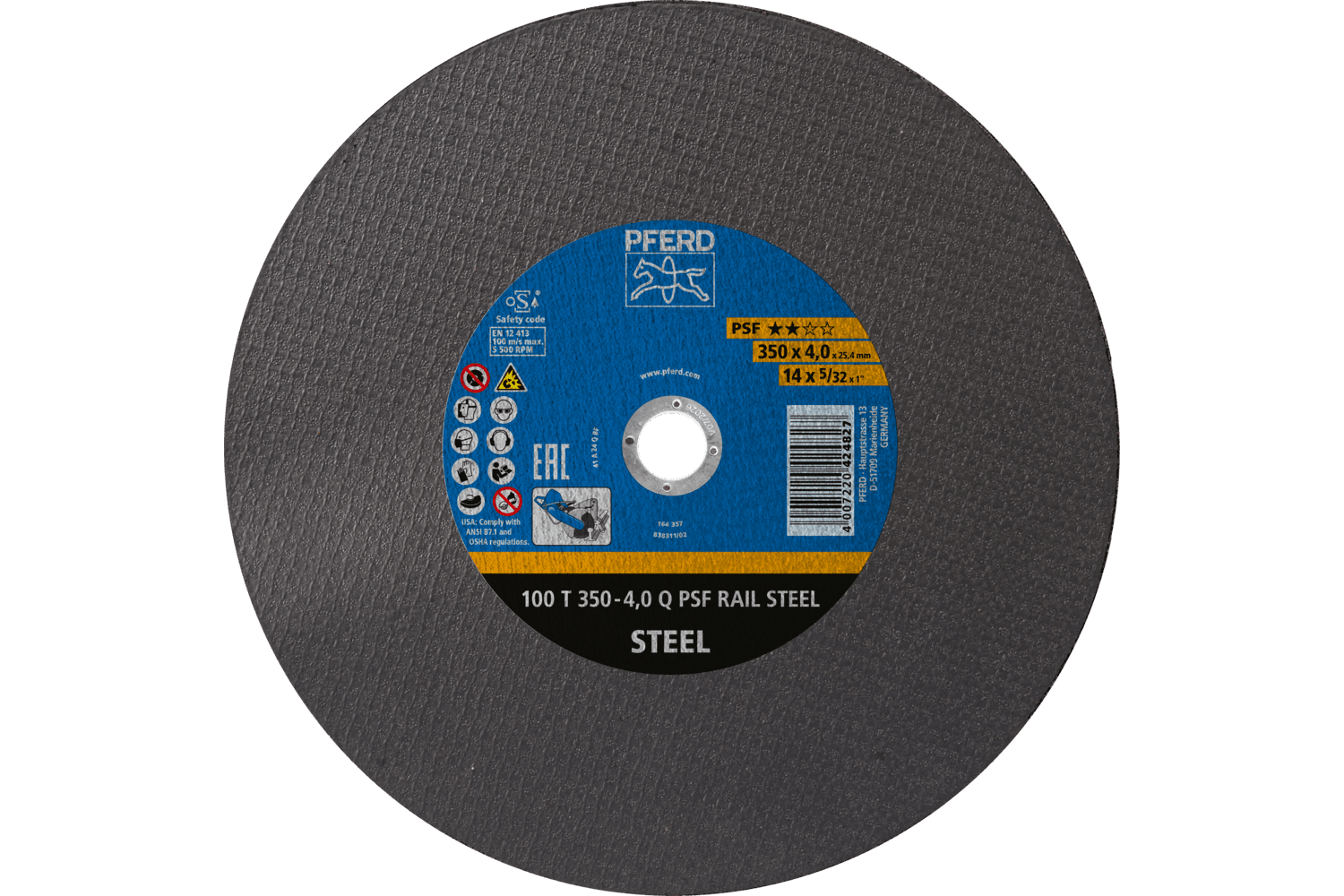 Large Diameter Cut-Off Wheel, PSF RAIL STEEL