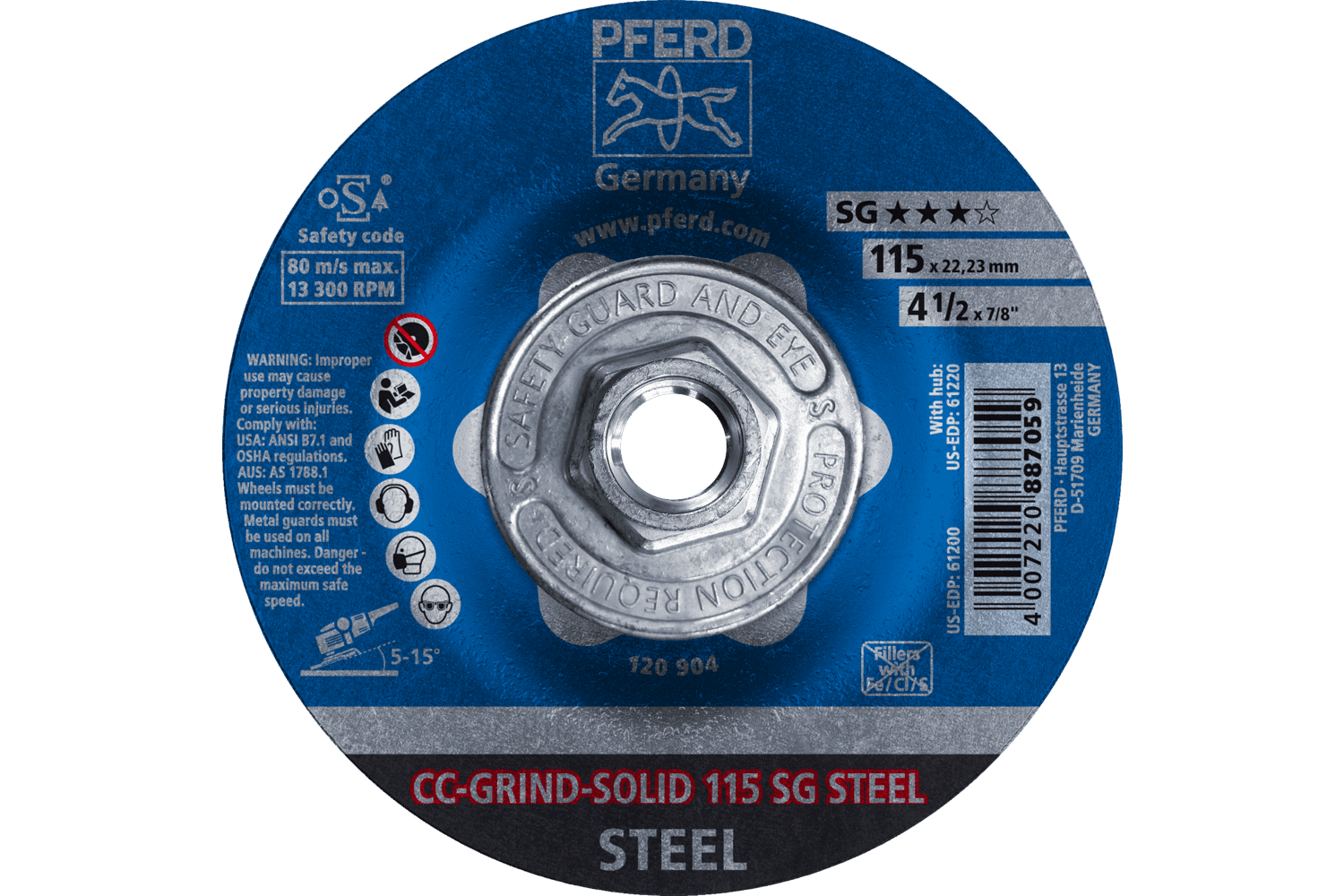 Grinding disc, CC-GRIND®-SOLID, SG STEEL, 4-1/2" x 5/8-11