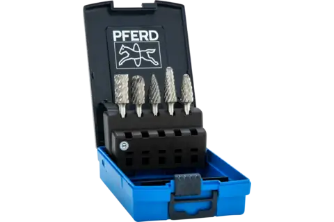 PFERD Carbide Bur Set 5 Piece STEEL Cut 1/4" Shank Plastic Case