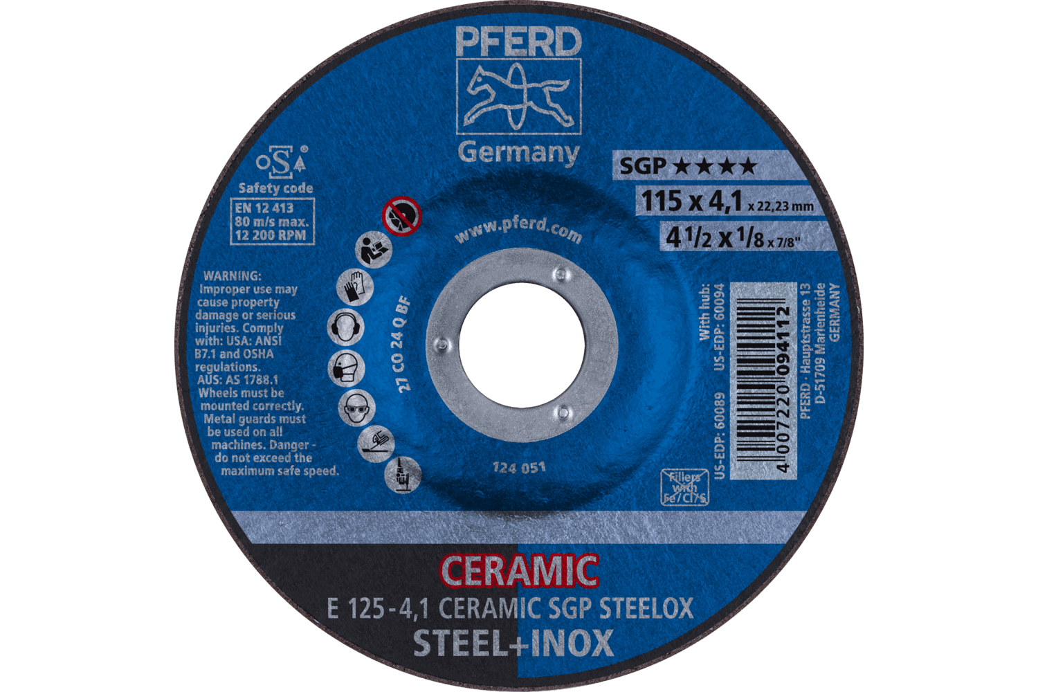 Grinding Wheel, CERAMIC SGP STEELOX, 5" x 1/8 x 7/8
