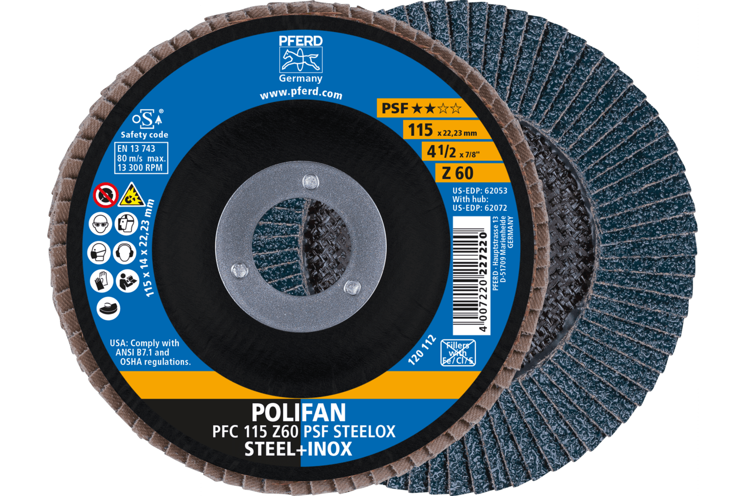 Flap Disc, Z PSF STEELOX, 60 Grit, T29, 67766115