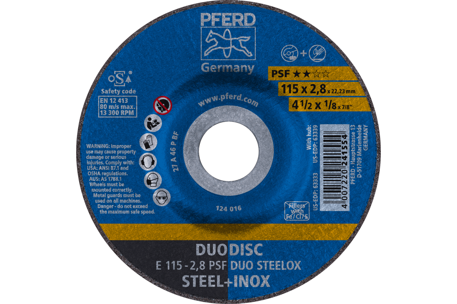 Combination Wheel, PSF DUODISC STEELOX, 4-1/2" x 1/8 x 7/8