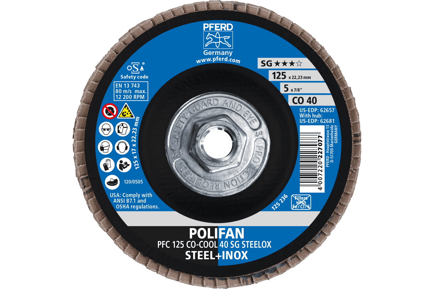 Flap Disc, CO-COOL SG STEELOX, 40 Grit, T29, 69300656