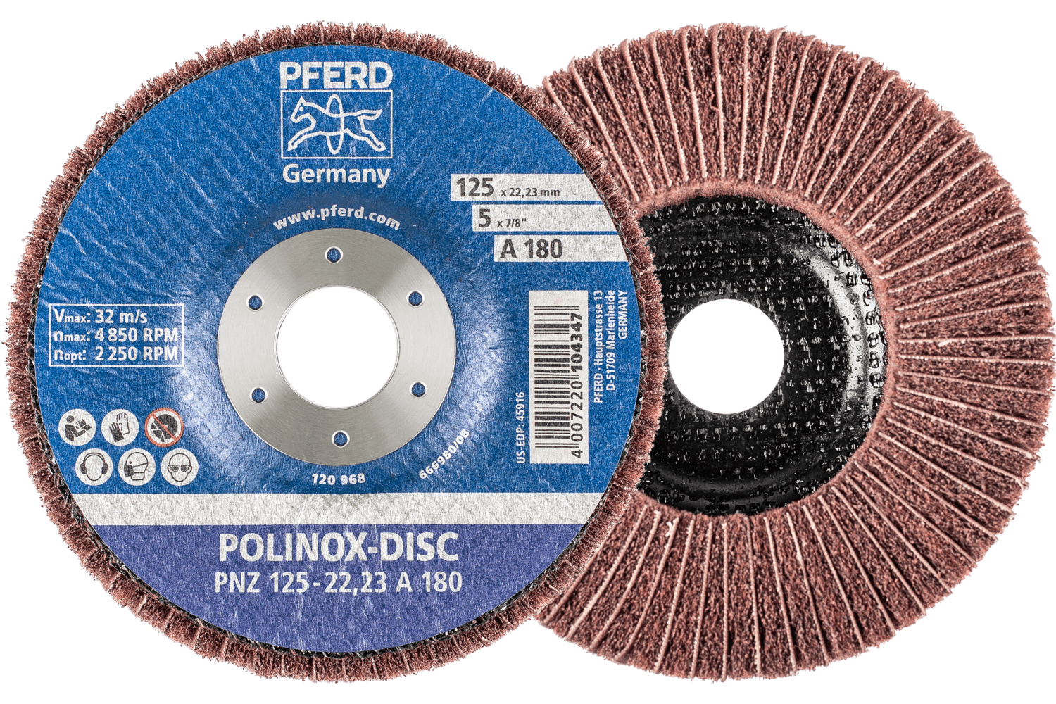 POLINOX® fibre-backing discs, 5 x 3/4", 180 Grit
