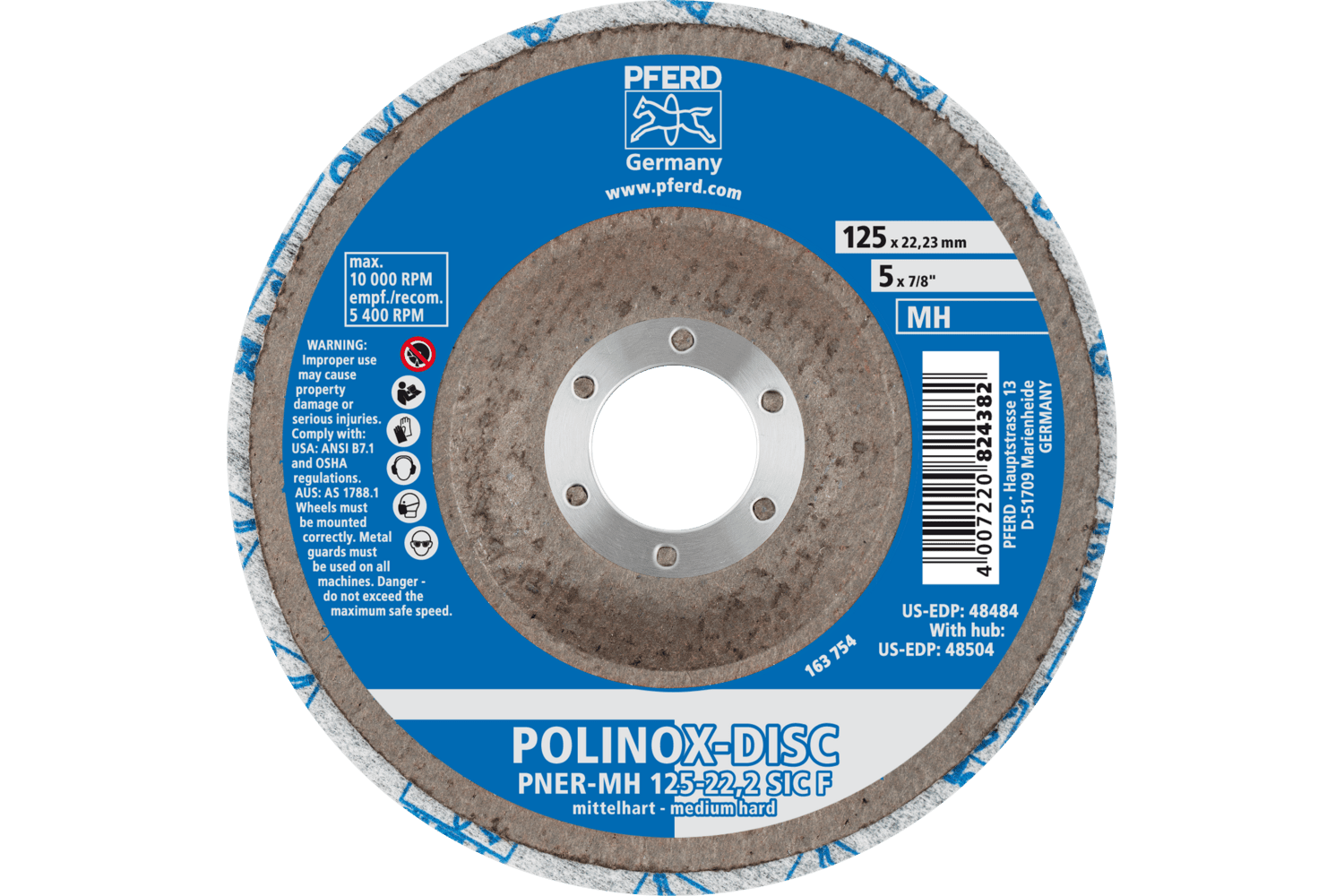 POLINOX® Unitized Disc, 5 x 1/2", fine Grit, MH (medium-hard)