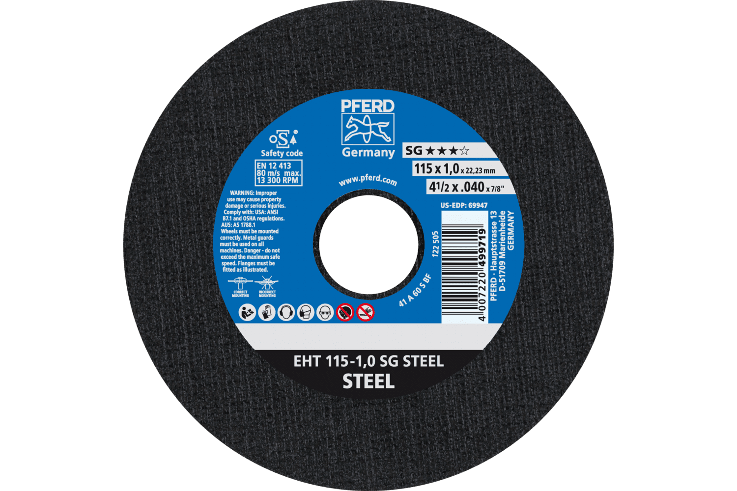 Cut-Off Wheel, SG STEEL, 4-1/2" x .040 x 7/8, T1