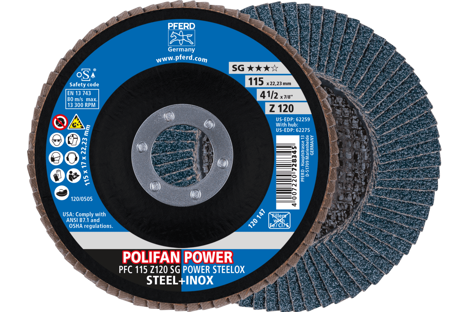 Flap Disc, Z SG POWER STEELOX, 120 Grit, T29