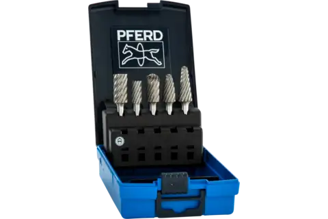 PFERD Carbide Bur Set 5 Piece INOX Cut 1/4" Shank Plastic Case