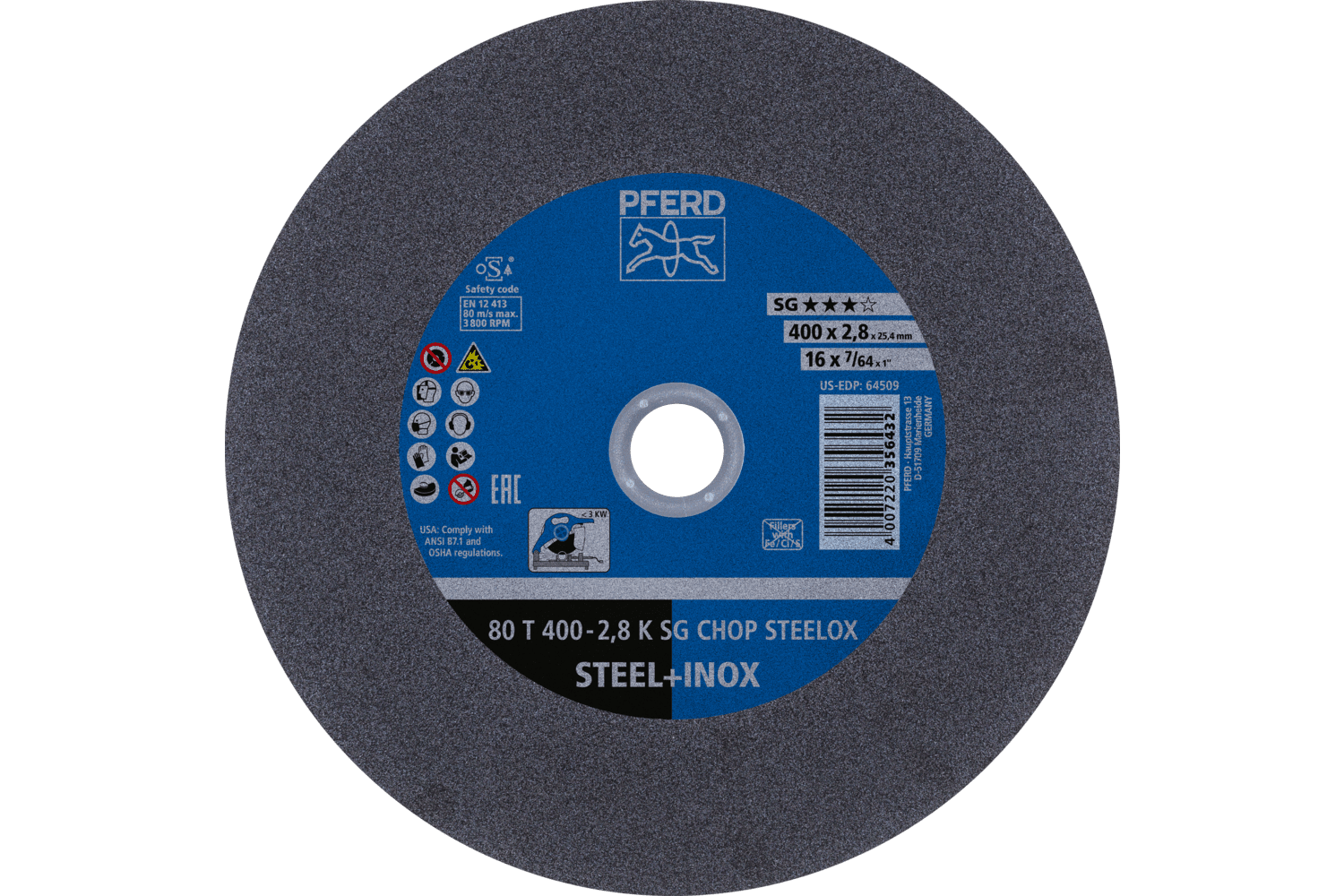 Large Diameter Cut-Off Wheel, SG CHOP STEELOX, 16" x 7/64 x 1