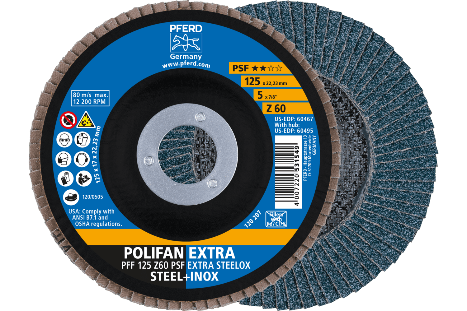 Flap Disc, Z PSF EXTRA STEELOX, 60 Grit, T27, 69300765