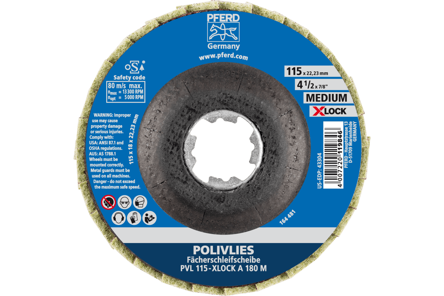 POLIVLIES® flap discs, 4 1/2 x 3/4", 180 M Grit, medium, red-brown, 44694202