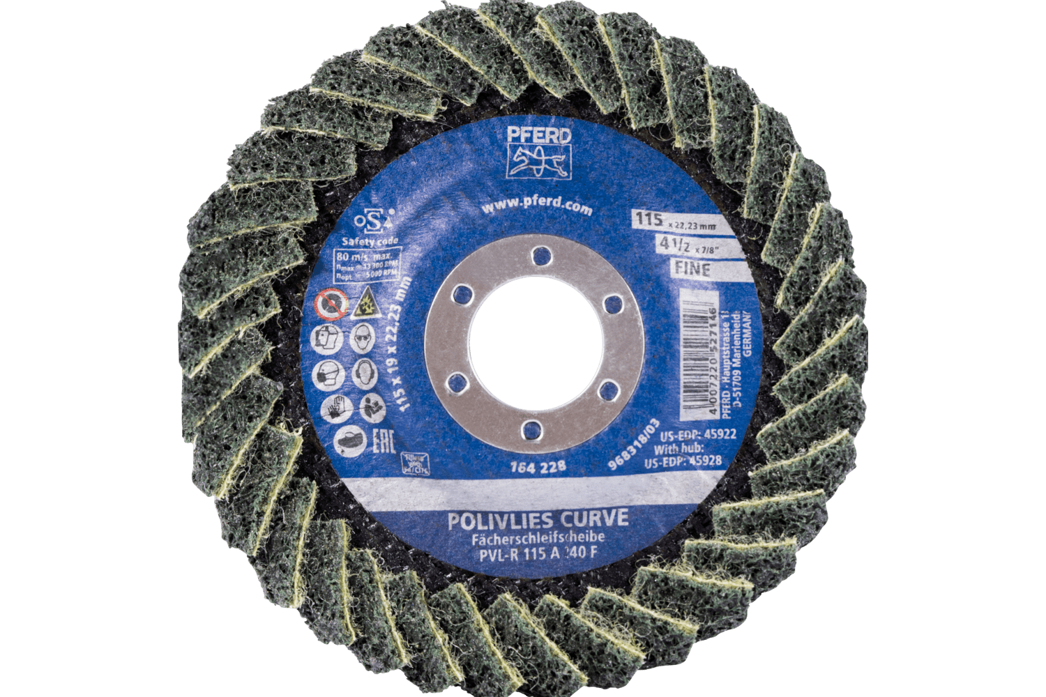 Flap Disc, 4 1/2" Dia, 240 Grit, fine