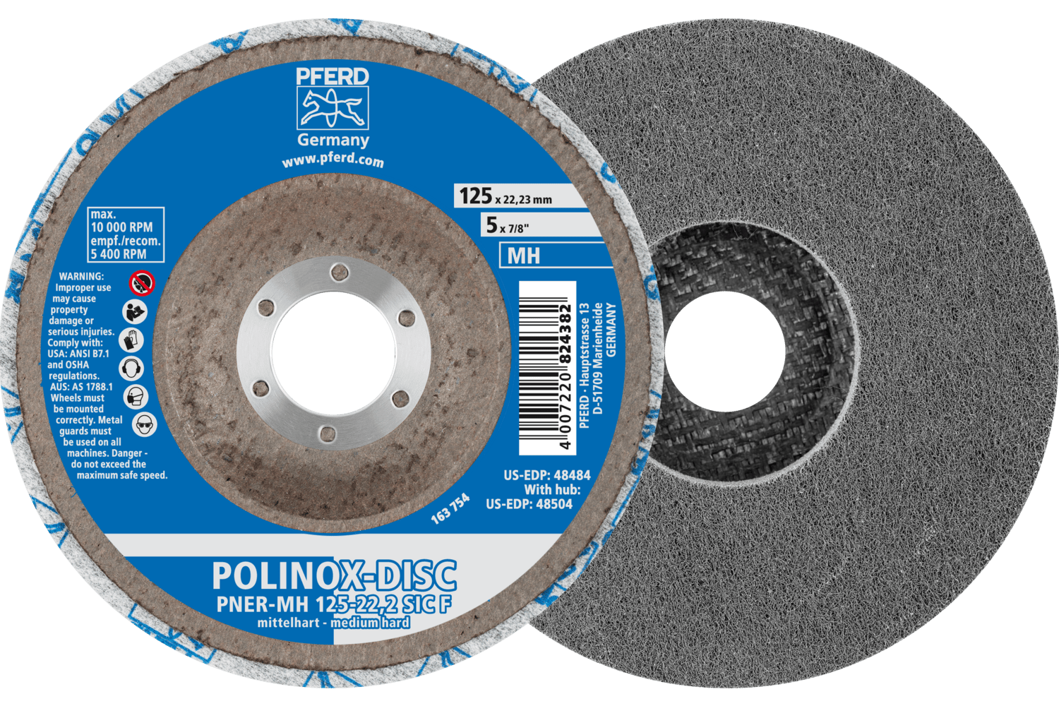 POLINOX® Unitized Disc, 5 x 1/2", fine Grit, MH (medium-hard)