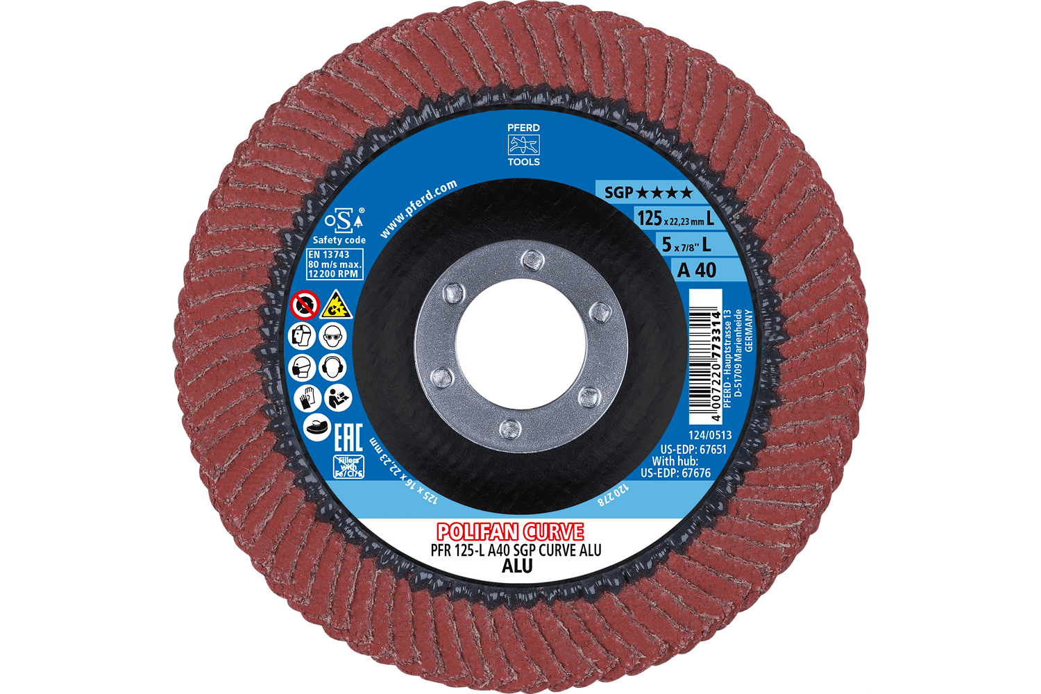 Flap Disc, A SGP CURVE ALU, 5" x 7/8