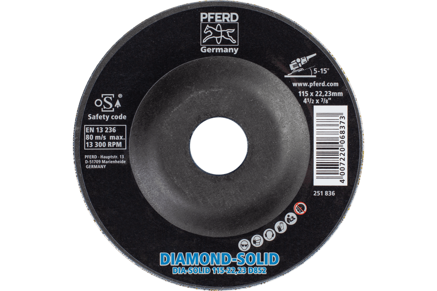 Diamond Grinding Disc, CC-GRIND-SOLID Diamond, 4-1/2" x 7/8", 36611585