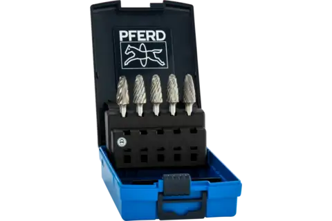 PFERD Carbide Bur Set 5 Piece STEEL, INOX, CAST, ALU, OMNI cuts Tree Shape 1/4" Shank