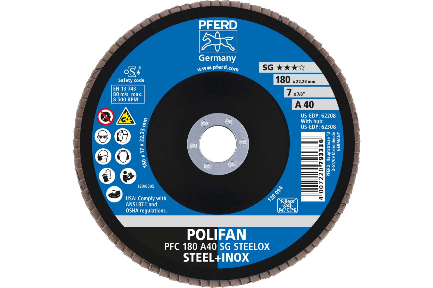 Flap Disc, A SG STEELOX, 40 Grit, T29, 67704185