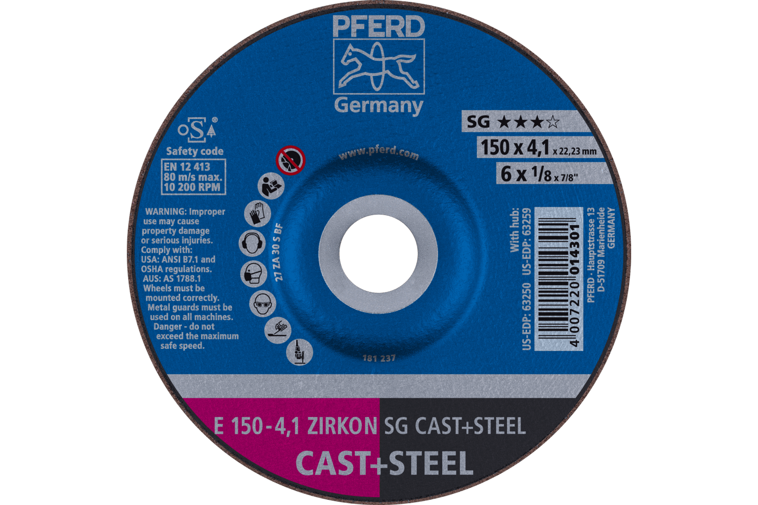 Grinding Wheel, ZIRKON SG CAST+STEEL, 6" x 1/8 x 7/8